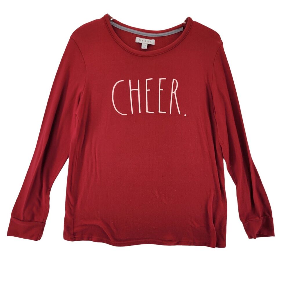 Rae Dunn CHEER Long Sleeve Jersey Top Women's Medium Red‎
